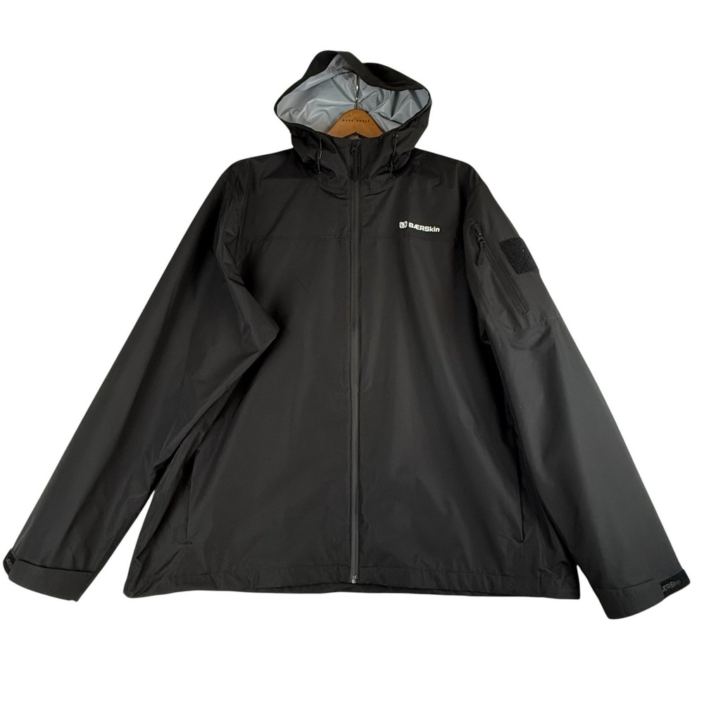 Baerskin Tactical Rain Jacket Mens 2XL Black Hooded Full Zip Shell 2550105 NWT